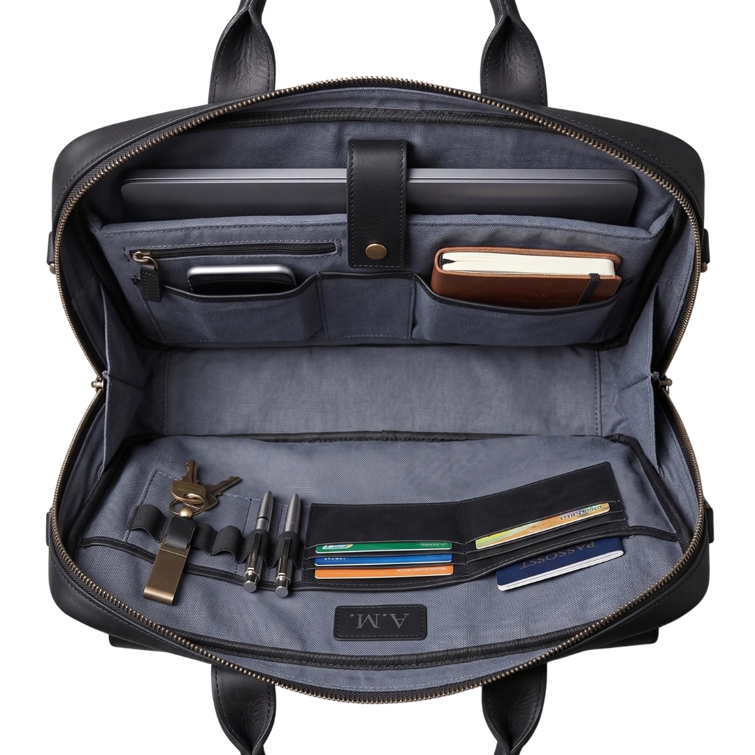 Ashmore Black Leather Briefcase Bag view 3