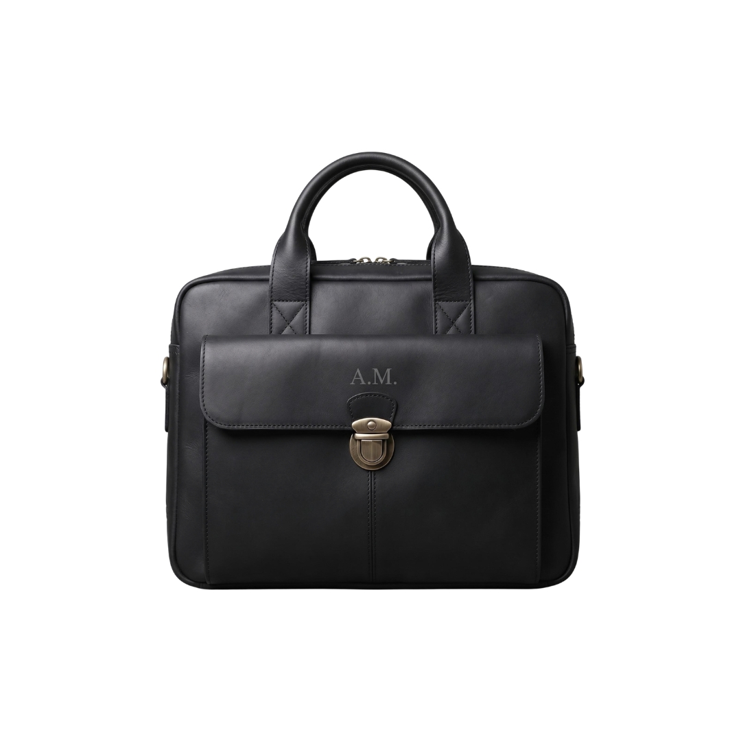 Ashmore Black Leather Briefcase Bag