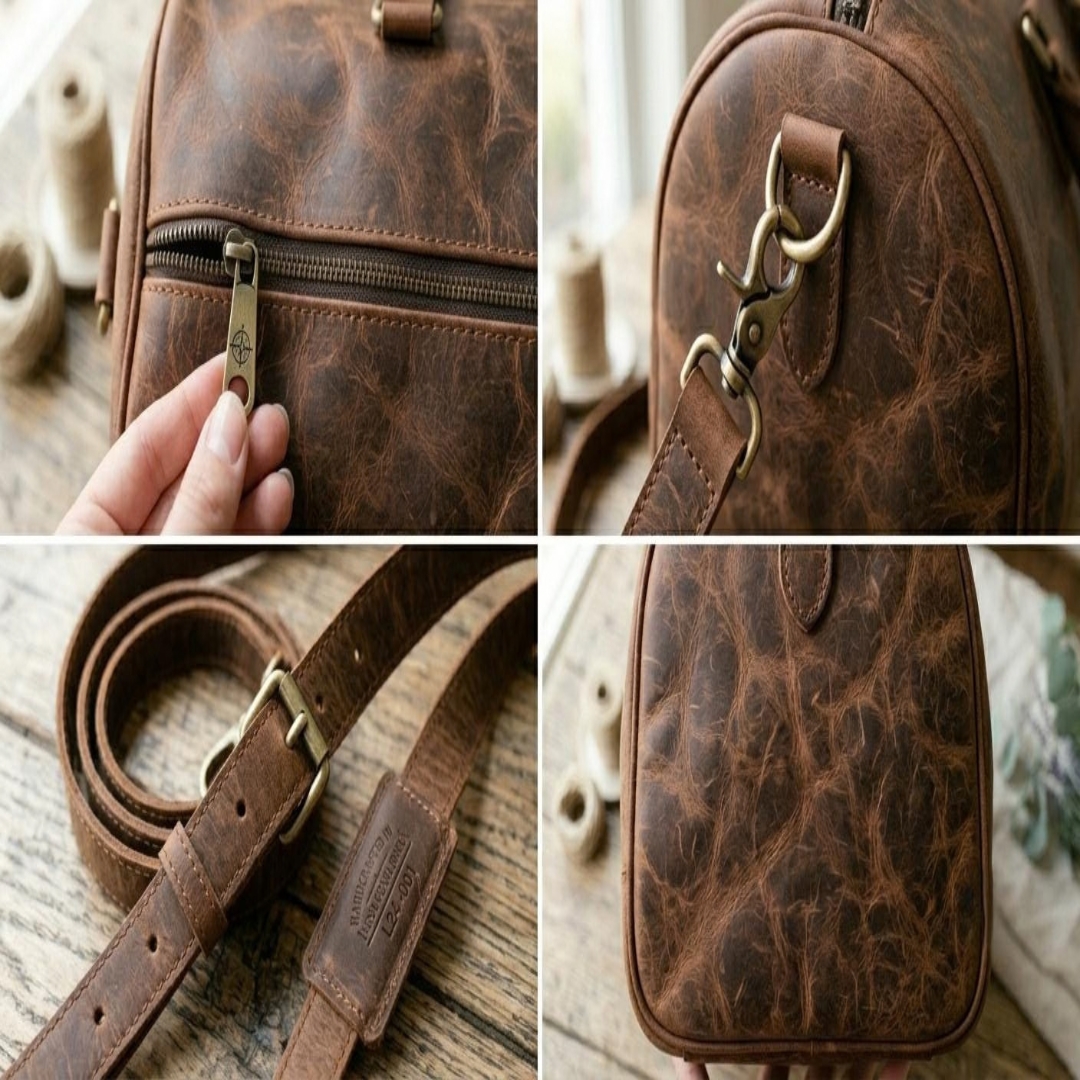 Cassian Brown Leather Duffel Bag view 2