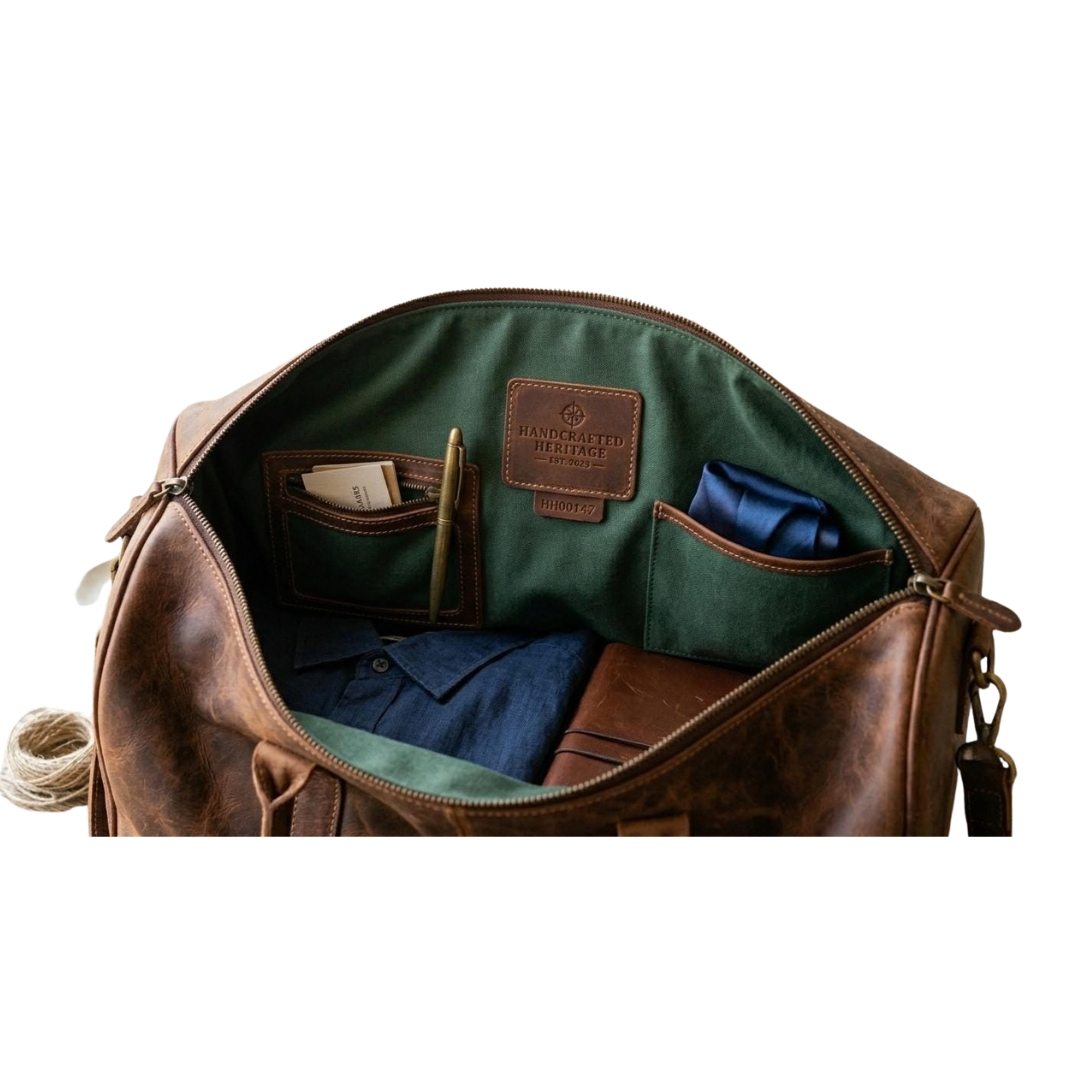 Cassian Brown Leather Duffel Bag view 4
