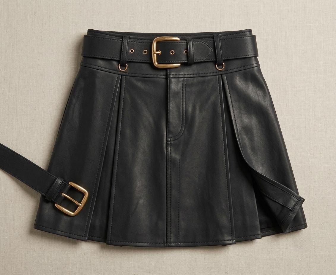 Black Faux Leather Pleated Mini Skirt view 3