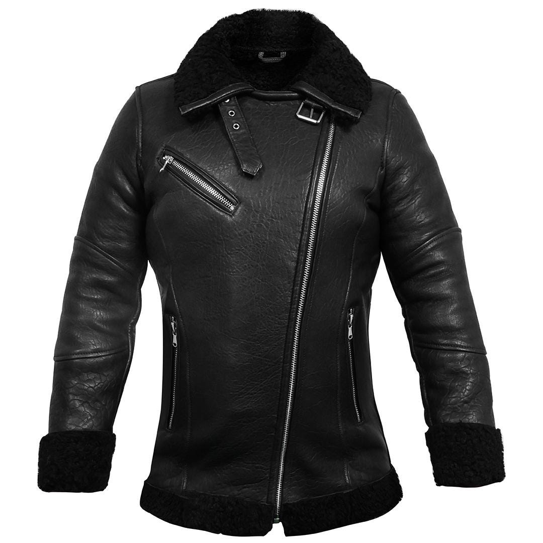 Black Shearling Aviator Jacket view 3