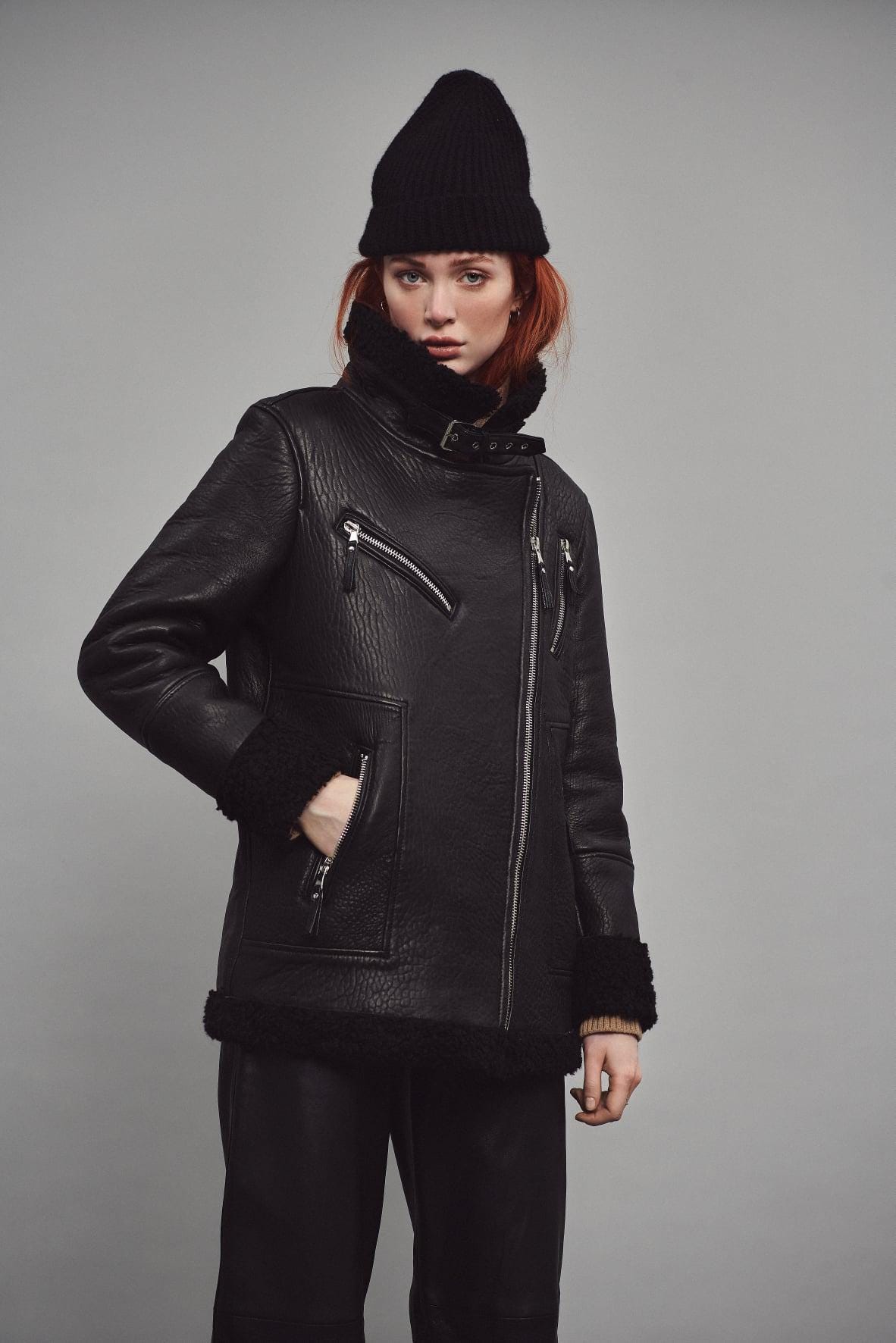 Black Shearling Aviator Jacket