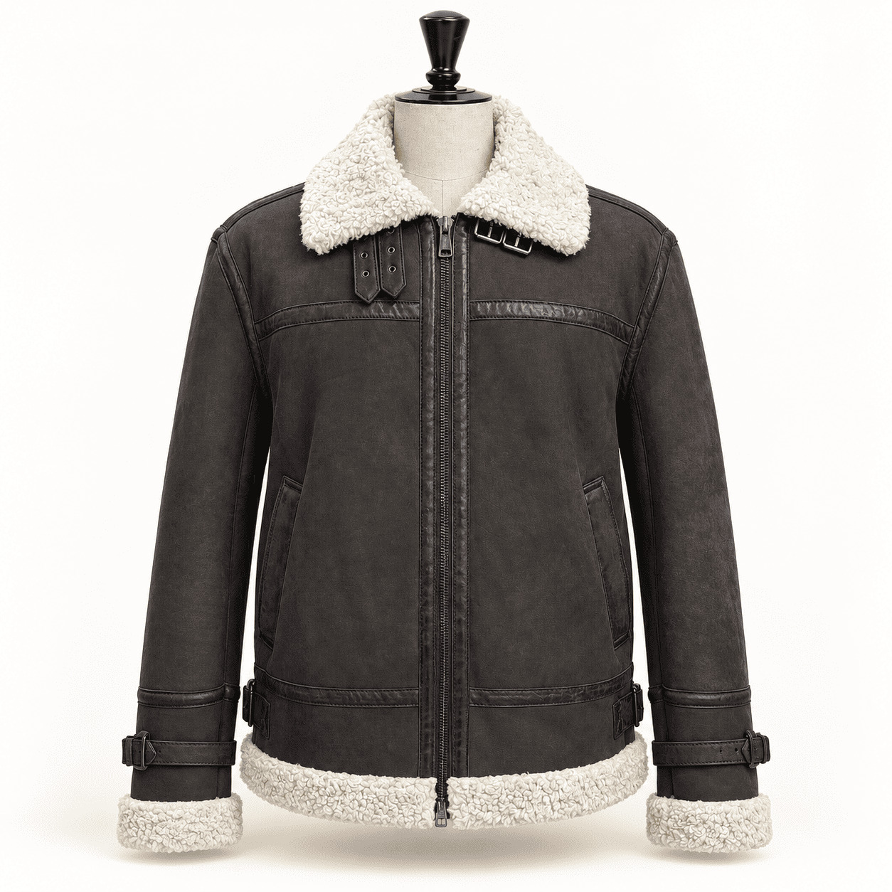 BRUNO – Men's Brown Leather Jacket with Shearling Collar