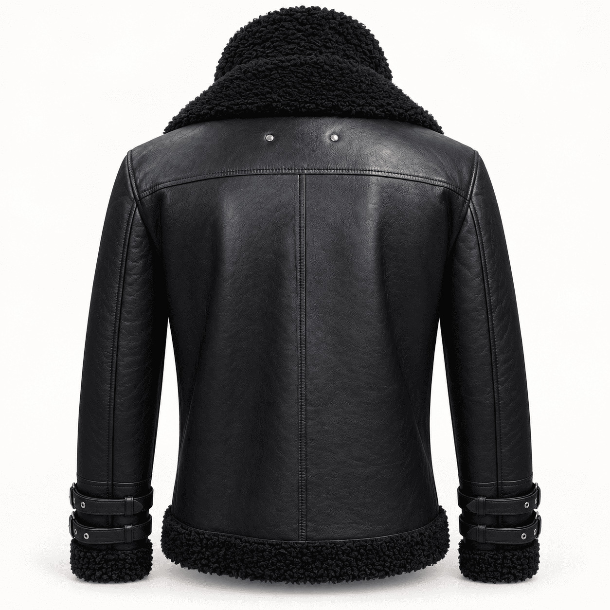 CARL – Men's Black Leather Shearling Jacket with Faux Fur Collar view 2