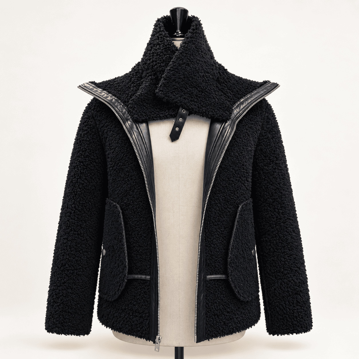 CARL – Men's Black Leather Shearling Jacket with Faux Fur Collar view 6