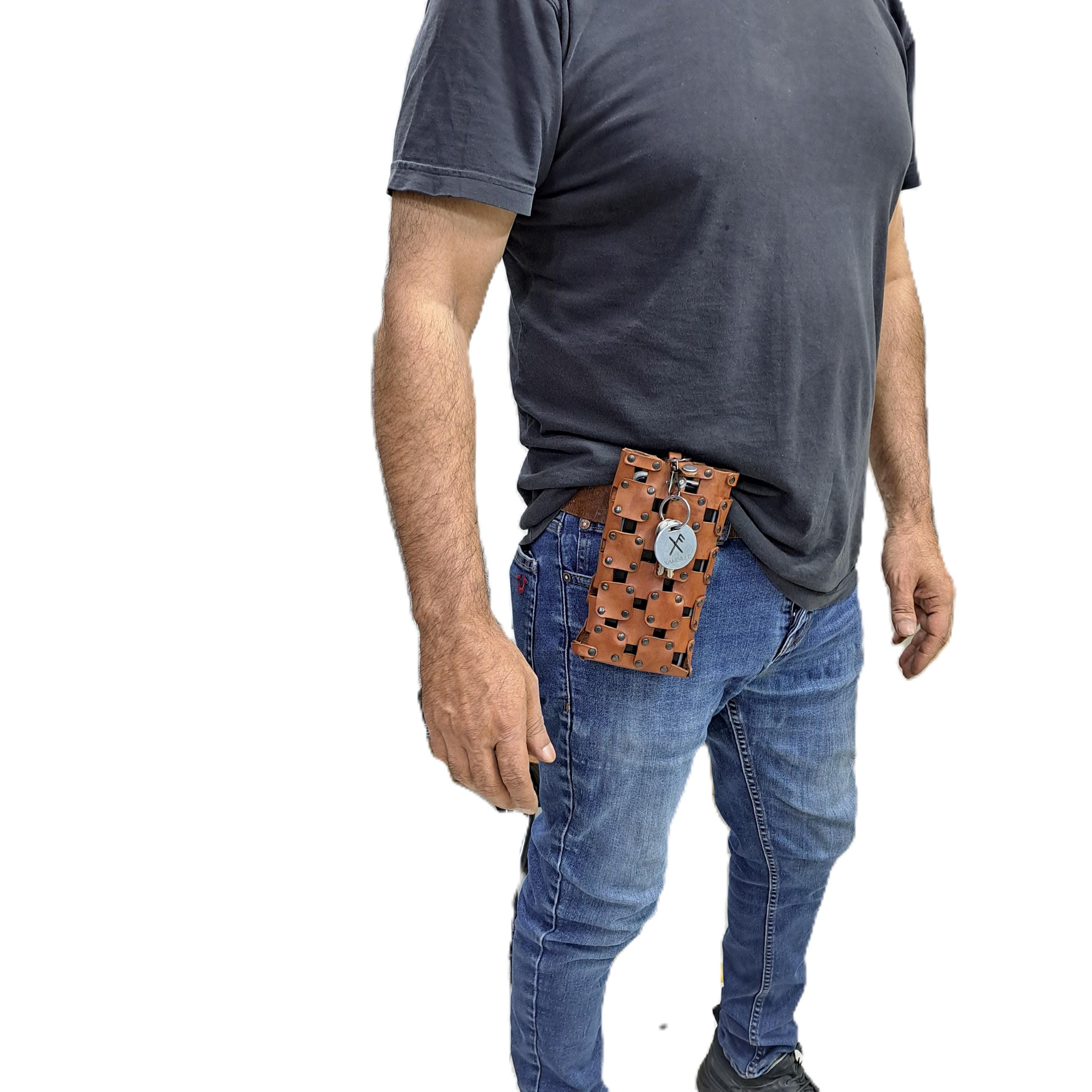 Handmade Woven Leather Phone Case – Vegetable-Tanned Belt Loop Holder for 6.5" Mobile Phones view 4