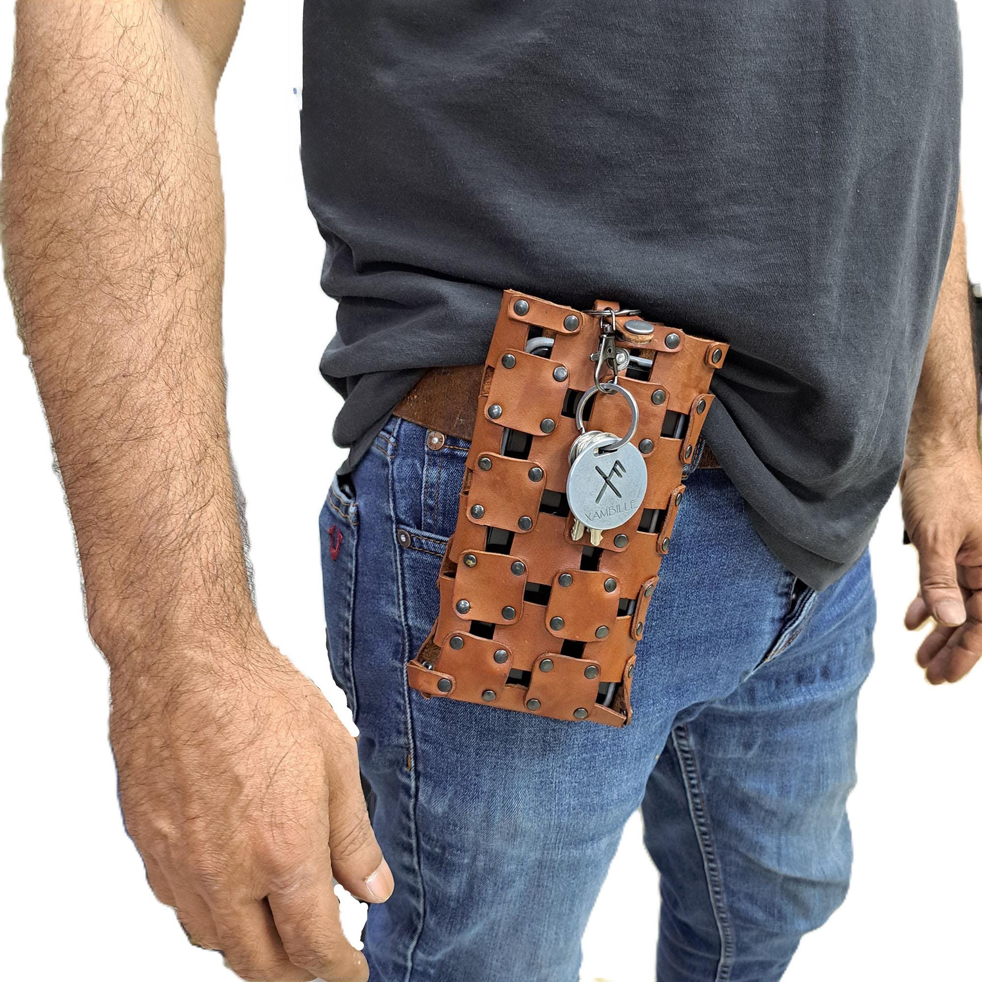 Handmade Woven Leather Phone Case – Vegetable-Tanned Belt Loop Holder for 6.5" Mobile Phones view 8