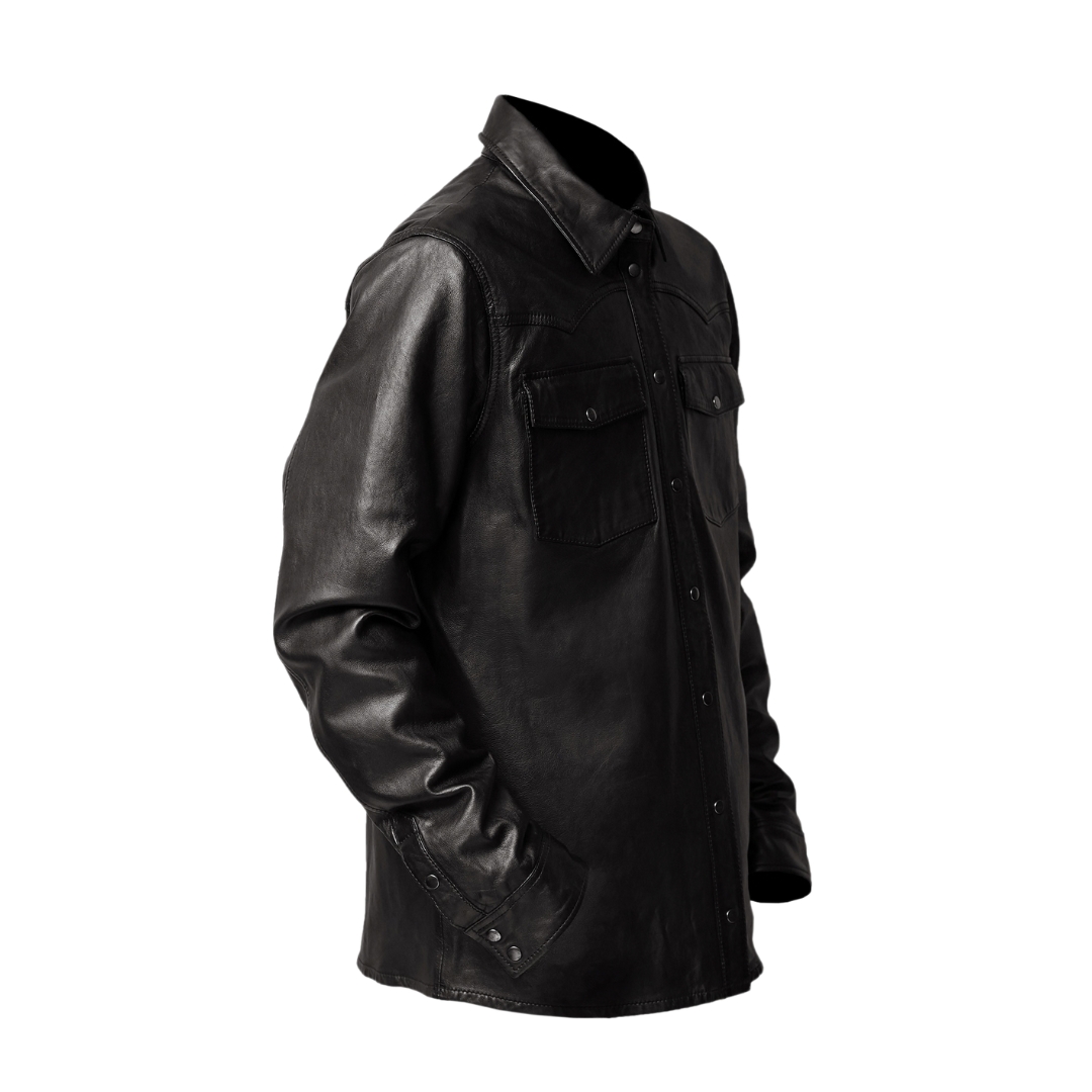 DALTON Black Leather Western Snap Shirt view 3