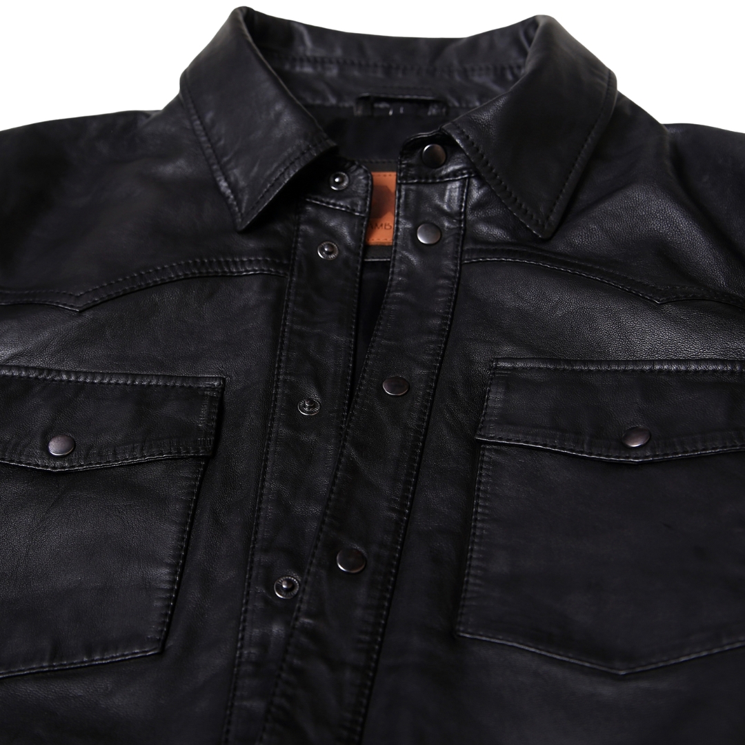 DALTON Black Leather Western Snap Shirt view 4