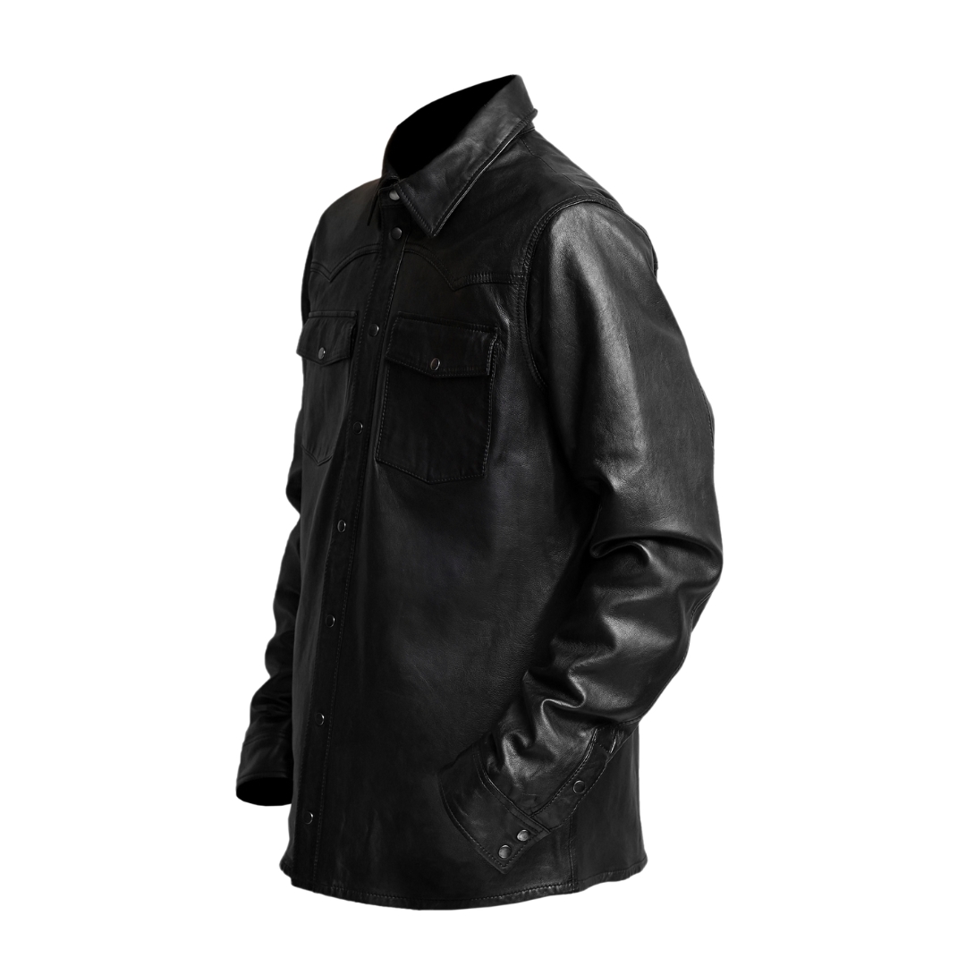 DALTON Black Leather Western Snap Shirt view 7