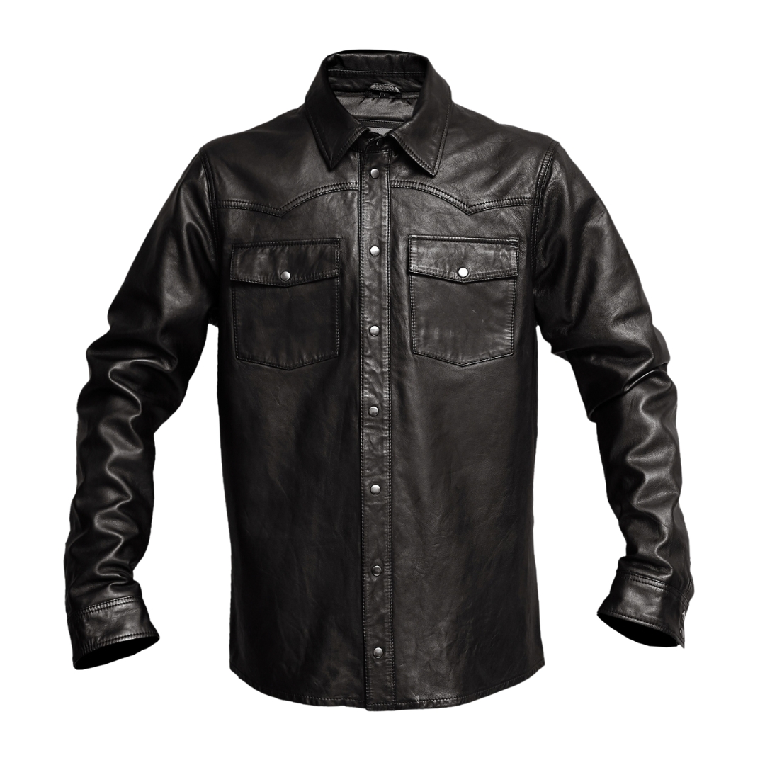 DALTON Black Leather Western Snap Shirt