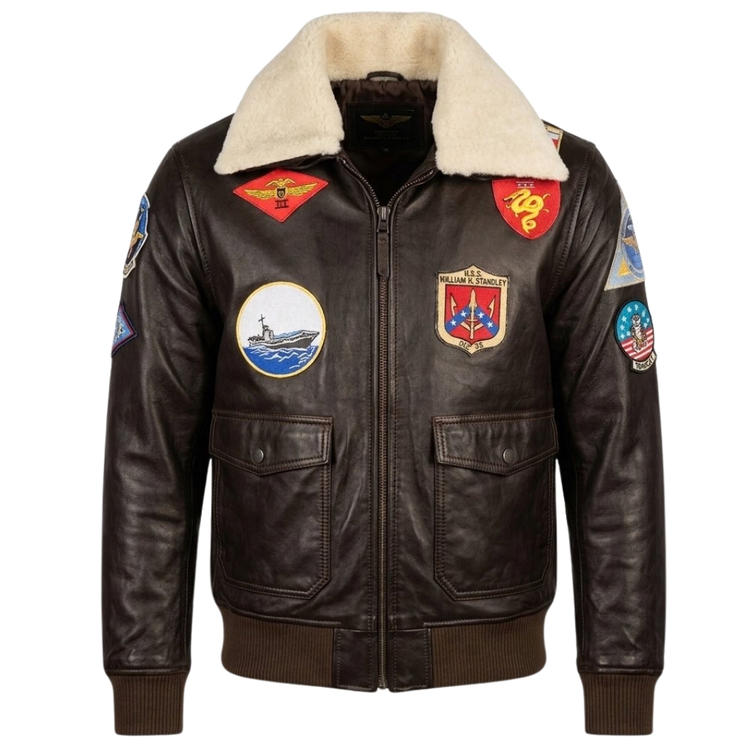 Stanley Brown Leather Flight Jacket Patches