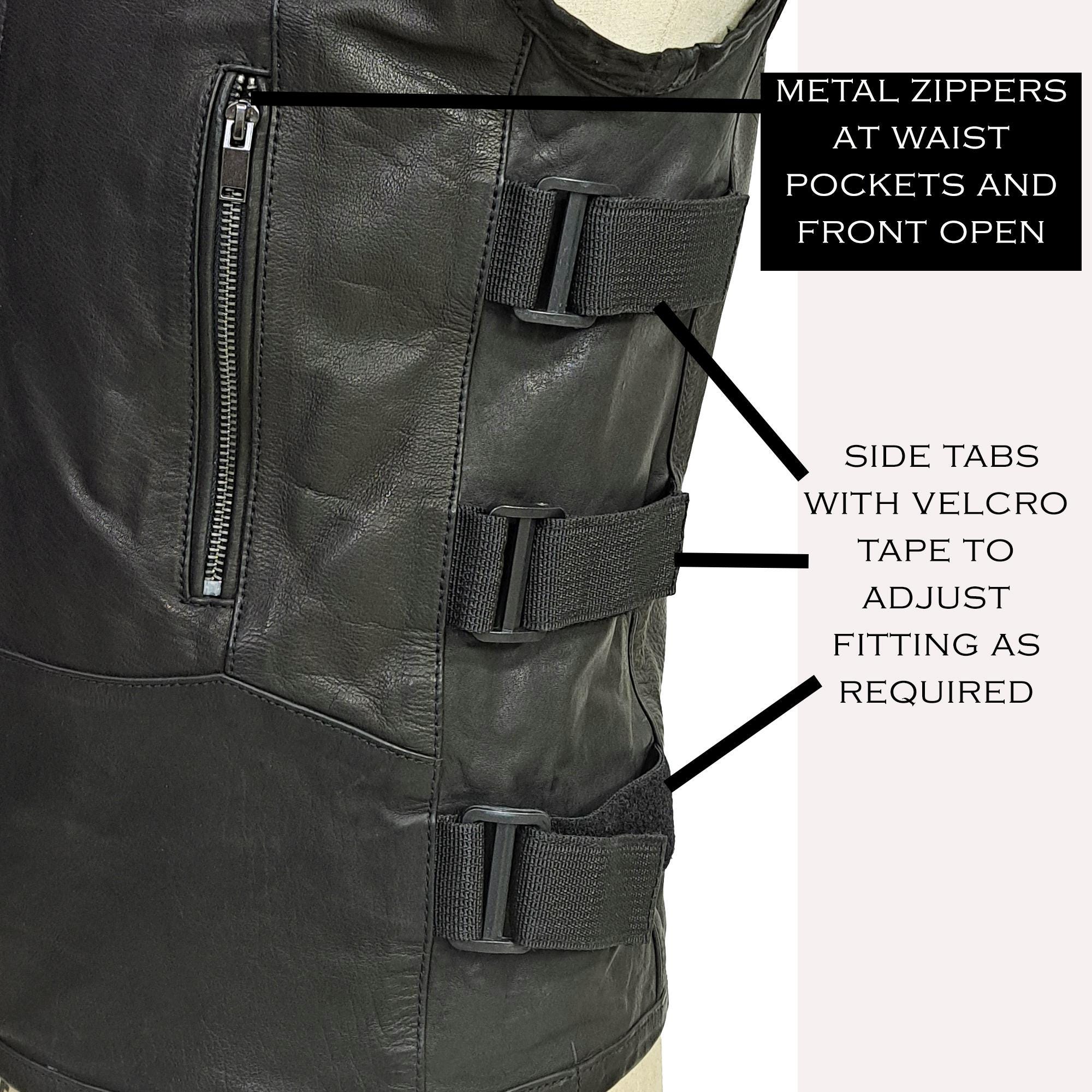 Men's Black Leather Motorcycle Vest: Tactical SWAT Style with Free Personalized Leather Appliqué view 3