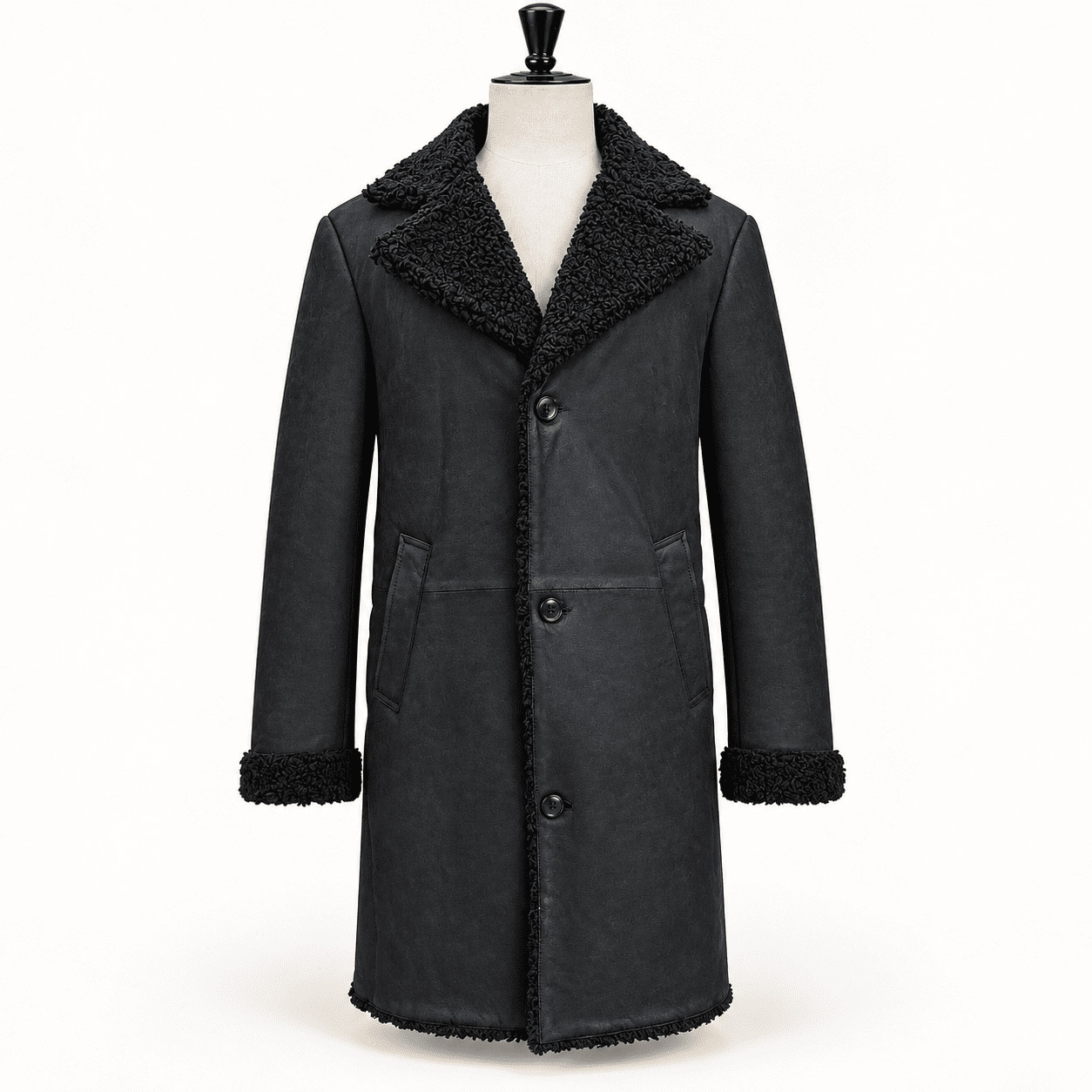 Pinto Black Shearling Leather Coat