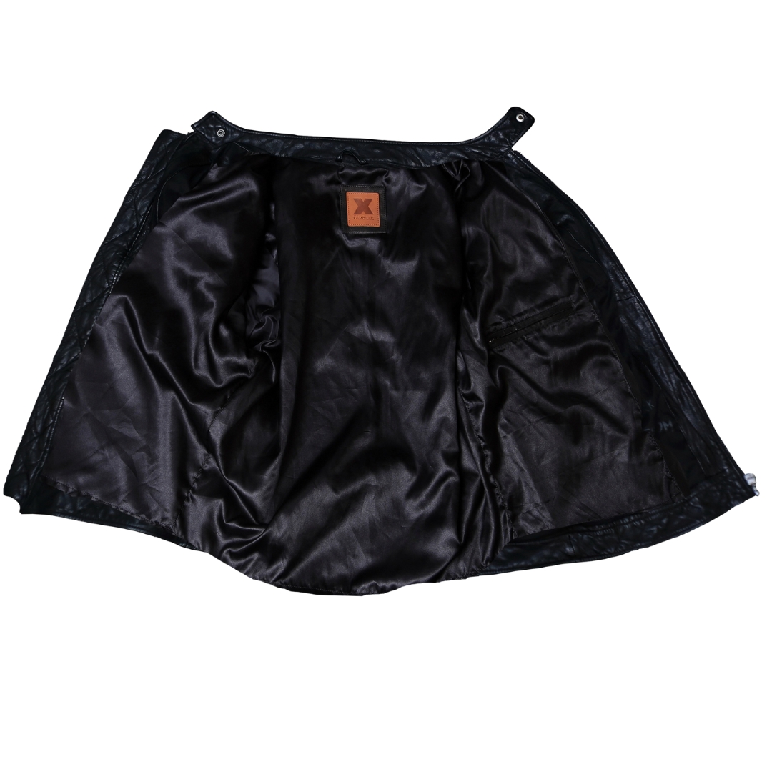 RIVAS Black Leather Ribbed Biker Jacket view 5