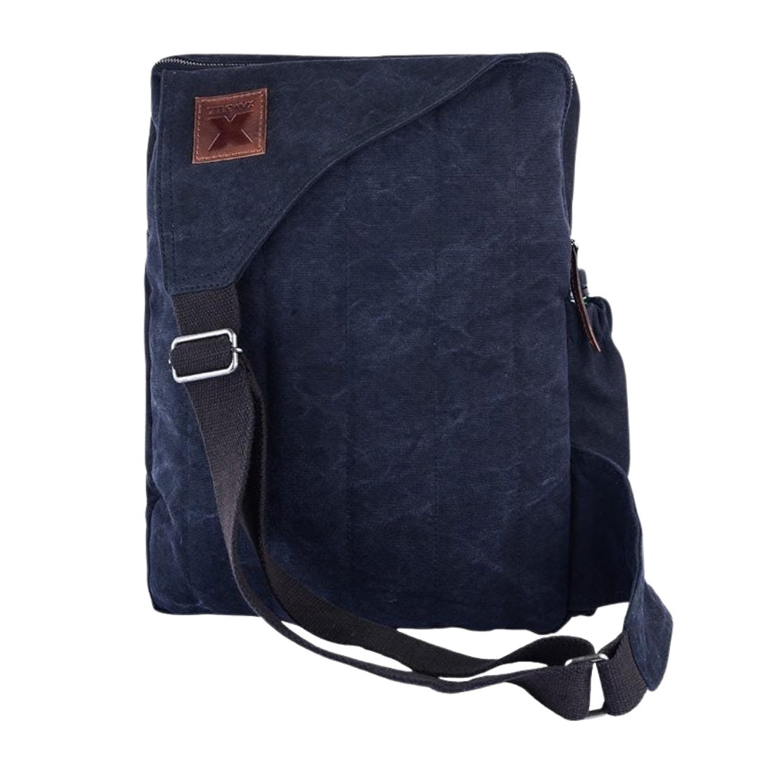 Vintage Navy Canvas Backpack with Leather Accents – Multi-Pocket Travel Daypack view 2