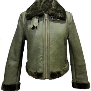 Green Shearling Leather Jacket – Warm & Stylish