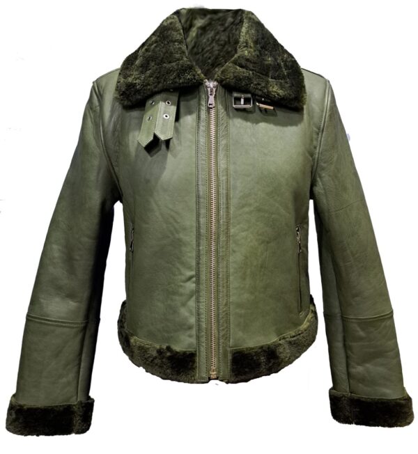 Green Shearling Leather Jacket – Warm & Stylish