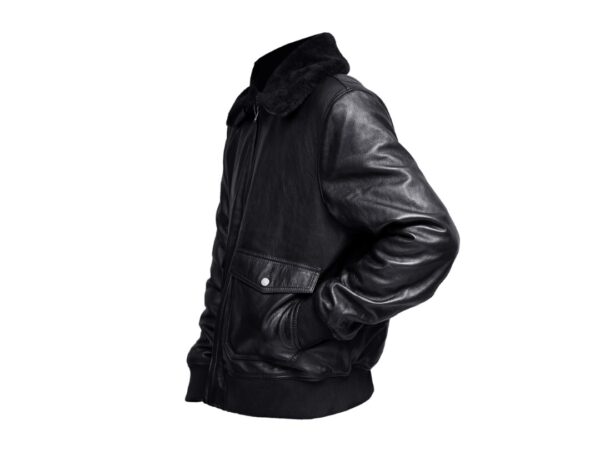 Classic Black Leather Jacket with Shearling Collar