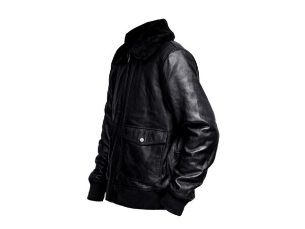 Classic Black Leather Jacket with Shearling Collar