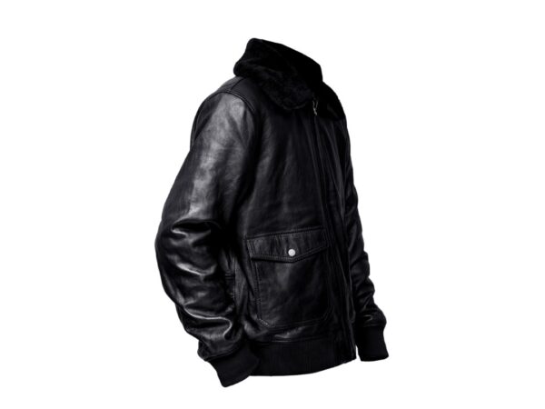 Classic Black Leather Jacket with Shearling Collar