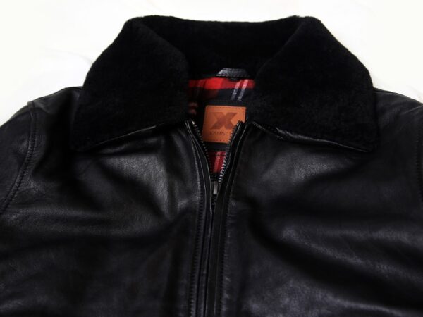 Classic Black Leather Jacket with Shearling Collar