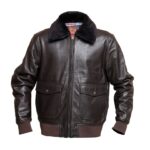 Classic Black Leather Jacket with Shearling Collar