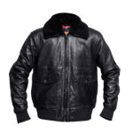 Classic Black Leather Jacket with Shearling Collar
