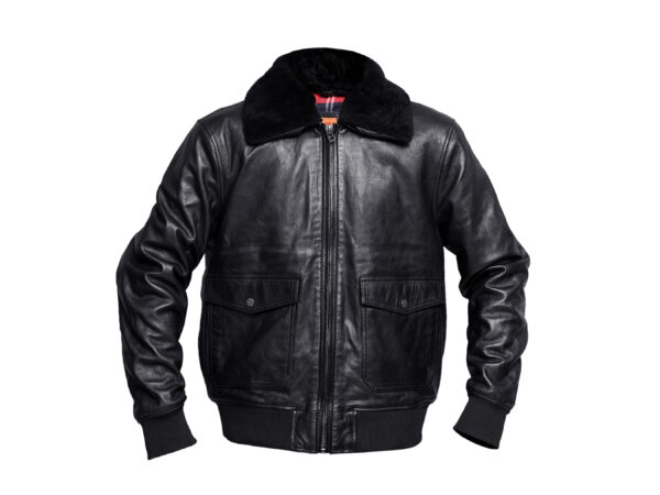 Classic Black Leather Jacket with Shearling Collar