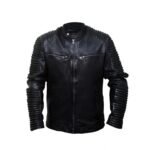 Men’s Black Biker Leather Jacket – Quilted Motorcycle Style