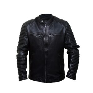 Men’s Black Biker Leather Jacket – Quilted Motorcycle Style