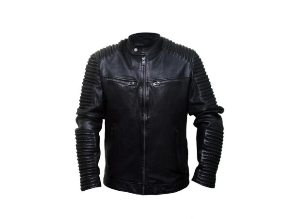 Men’s Black Biker Leather Jacket – Quilted Motorcycle Style
