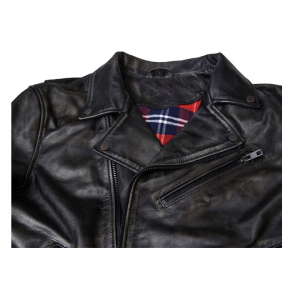 Classic Black Leather Jacket with Shearling Collar