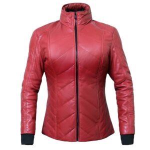 Bring a bold and stylish touch to your wardrobe with this women’s red leather jacket. Designed with a sleek, modern fit, this jacket combines comfort, durability, and timeless fashion. Made from premium-quality leather, it features quilted detailing and a front zipper closure for a chic and elegant look. The soft inner lining ensures comfort throughout the day, while the stand-up collar adds a fashionable edge. Perfect for both casual outings and evening events, this jacket not only keeps you warm but also helps you stand out with confidence. Its versatile design makes it easy to pair with jeans, dresses, or skirts, giving you endless styling options. ✔ Premium-quality red leather ✔ Modern slim-fit design ✔ Front zipper closure with stand-up collar ✔ Quilted pattern for a trendy look ✔ Comfortable inner lining Whether you’re heading to a casual gathering, a night out, or simply want to add a touch of elegance to your everyday outfit, this jacket is the perfect choice.