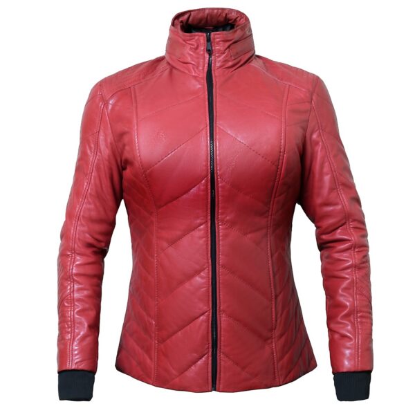 Bring a bold and stylish touch to your wardrobe with this women’s red leather jacket. Designed with a sleek, modern fit, this jacket combines comfort, durability, and timeless fashion. Made from premium-quality leather, it features quilted detailing and a front zipper closure for a chic and elegant look. The soft inner lining ensures comfort throughout the day, while the stand-up collar adds a fashionable edge. Perfect for both casual outings and evening events, this jacket not only keeps you warm but also helps you stand out with confidence. Its versatile design makes it easy to pair with jeans, dresses, or skirts, giving you endless styling options. ✔ Premium-quality red leather ✔ Modern slim-fit design ✔ Front zipper closure with stand-up collar ✔ Quilted pattern for a trendy look ✔ Comfortable inner lining Whether you’re heading to a casual gathering, a night out, or simply want to add a touch of elegance to your everyday outfit, this jacket is the perfect choice.